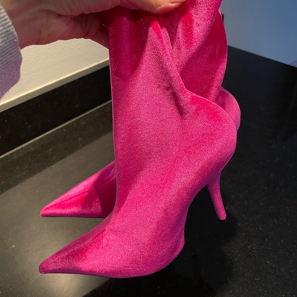 Balenciaga Pink Knife Velvet Boots